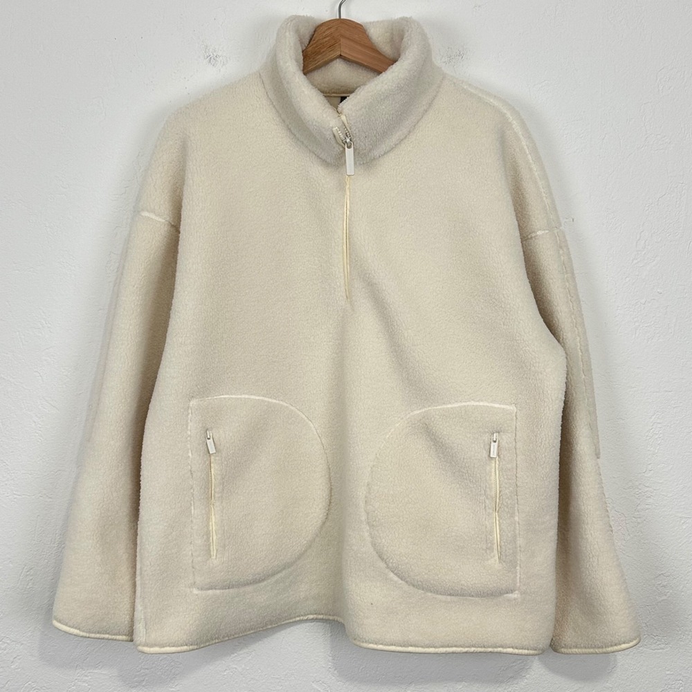 Sweaty Betty Plush Textured Half-Zip Pullover Size 10 Large Cream Cozy Thick
